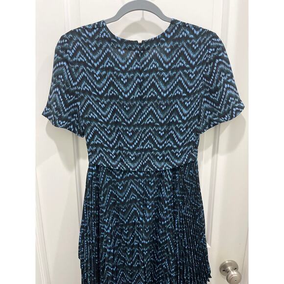 A.L.C. Blue & Black Kylia 100% Silk Asymmetrical Midi Dress Sz 2 - Picture 8 of 11